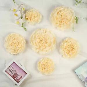 24 pack 7" 9" 11" Ivory and Cream Tissue Paper Carnation Flowers Home Backdrop