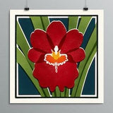 Orchid Painting -  Miltoniopsis - Plant Art, Botanical Painting, Pansy Orchid, Red Flower, Mid Century Modern,  Flower Art, Illustration