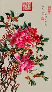 Chinese 100% real natural silk thread,su hand embroidery kits:peony flower 14"