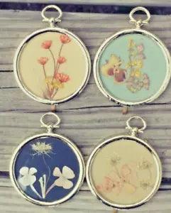 2" Set of 4 Vintage Dried Flowers Framed Oval Plastic  Hooks Together!