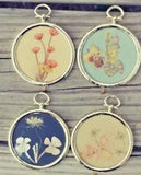 2" Set of 4 Vintage Dried Flowers Framed Oval Plastic  Hooks Together!