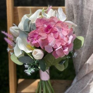 Wedding Bouquet, Bridal Bouquet, Bridesmaid Bouquet, Wedding Flower, Silk Flower, Artificial Flower, Petite Bride, White and Pink