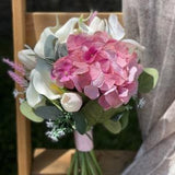 Wedding Bouquet, Bridal Bouquet, Bridesmaid Bouquet, Wedding Flower, Silk Flower, Artificial Flower, Petite Bride, White and Pink