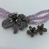 Heidi Daus Signed Lovely Lily Purple Crystal Beaded Fashion Necklace & Earrings