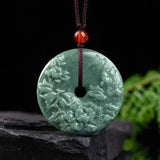 High-Quality 100% Grade Natural A Jade Jadeite Lucky Peony Flower Circle Pendant