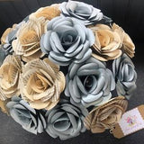 x20 Paper roses silver and book page themed + Bucket Display vase Valentine Day Gift, Mother's Day Gift, Rose Bouquet,paper flowers