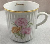 January Carnation flowers porcelain MUG Bohemia Czech Republic 3.5