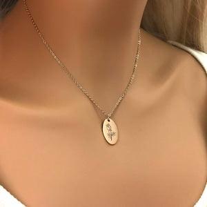 Birth Flower Pendant and Necklace  - Custom Personalized Oval Floral Necklace and Pendant - Mothers Day Gifts - Dainty Flower Necklace