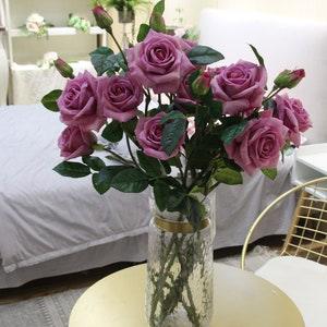 30" Faux Real touch feel Rose-2 flowers 1 bud-home centerpiece bouquet decor