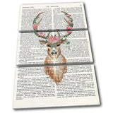 Stag Deer Flower Peony Book Animals TREBLE CANVAS WALL ART Picture Print