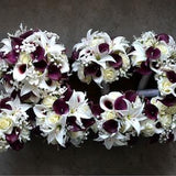 Wine Bridal Bouquets, Rustic Ivory Burgundy Silk Bouquet, Purple Wine Wedding Bouquet, White Tiger Lily, Real Touch Flowers