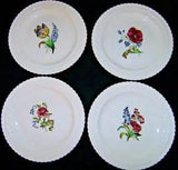 4 COPELAND SPODE   9 1/8 inch Plates   Poppy, Tulip, Stock and Ranunculus