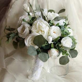 Boho wedding bouquet. Eucalyptus, peony, garden rose and lissianthus bouquet. Silk bouquet, bridal bouquet, wedding flowers, rustic bouquet.