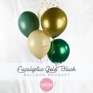 Sage Green Eucalyptus Gold Blush Balloon Latex Bouquet - 11", Gender Neutral Baby Shower, Jade Green, Royal Green