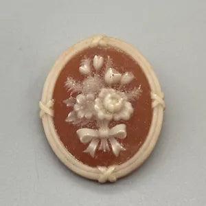 Vintage Enamel Carnation Brooch Abon Salmon Color White Raised Flowers
