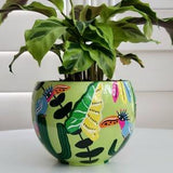 Round green painted pot. Round Terracotta Planter. 