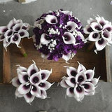 Calla Lilies Wedding Package-Picasso Purple Calla Lilies Silk Bridal Bouquet Boutonnieres Bridesmaids Bouquets Real Touch Flowers