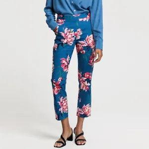 GANT 4150125 Peonies Print Floral Pant Ankle Trouser Side Zip Cobalt Blue W28L27
