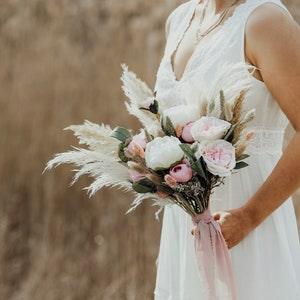 Pink Rose Pampas Bouquet l Bridal Bouquet l Boho Wedding Bouquet