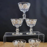 FIVE Champagne - Tall Sherbet Glasses in Rose Bouquet by Libbey Glass Company c.1963