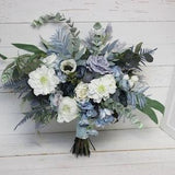 Dusty blue bridal bouquet Peonies blue thistle bouquet Bridesmaid flowers Pale blue white  wedding flowers Boho wedding
