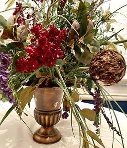 Artificial Fall Berry Wheat Grass Floral Arrangement In Antiqued Copper Vase 29???