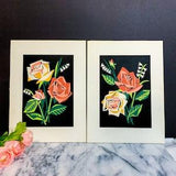 Pair of Vintage Paint by Numbers Florals, Black Magic Series, Rose Bouquet Unframed