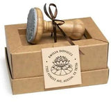 Address Rubber Stamp Lotus Flower Water Lily Plant Personalized, Kraft Gift Box