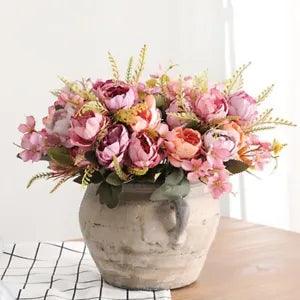 5 Head Bouquet Peony Artificial Small White Silk Peonies Fake Flowers...