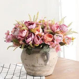 5 Head Bouquet Peony Artificial Small White Silk Peonies Fake Flowers...