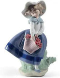 Pretty Pickings Girl with Carnations Figurine. Porcelain Girl with Flowers Figur