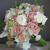 Dusty Pink White Wedding Bouquet, Real Touch Artificial Pink Roses, Rose Pink Peony Bouquet, Boho Bridal Bouquet, Eucalyptus