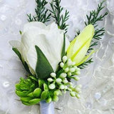 White boutonniere,  White rose groom boutonni¡§¡§re, Roses buttonhole, White groomsmen boutonni¡§¡§re