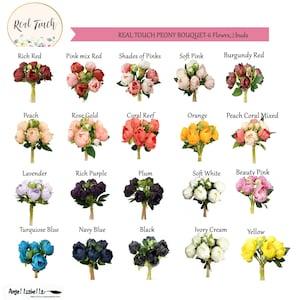 Real touch Peony Bouquet- Bellini Blush living coral Apple Red Plum Turquoise Navy Black lavender orange apple red burgundy