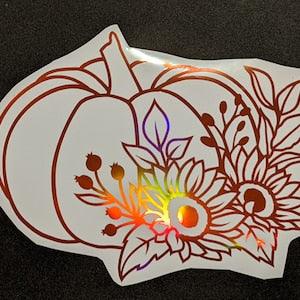 Floral pumpkin Decal - Fall - Halloween - Spooky - Thanking - Holographic - Car Decals - Electronic Skins - Stickers - Weather Resistant