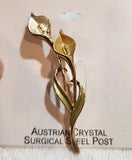 Calla Lilies Brooch Pin Gold