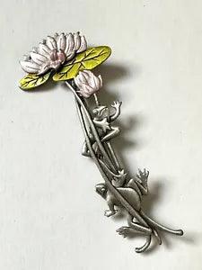 J.J. Jonette Pewter Frog & Water Lily Pin