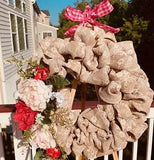 18??? Front Door Wreath, Burlap And Flower - New Handmade