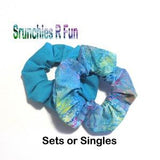 Turquoise Sunflower Scrunchie Hair Elastics for Ponytails  & Messy Buns - Blue Cotton Hair Ties - Set or Single - Accessories - #121