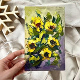 Sunflower painting Abstract flowers Miniature painting Miniature artwork