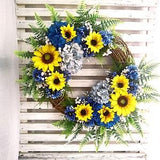 Sunflower Summer Fall Autumn Yellow Blue Hydrangea Cornflower Fern Berry Elegant Ukraine Home Porch Outdoor Front Door Decor Wreath