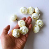 9 piece ranunculus flower buds for DIY, Artificial silk flowers, ranunculus head set, 3.3cm/1.3 inches diameter, white ivory