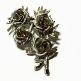 Vintage CORO Textured Silver Tone Rose Brooch | Flower Bouquet Lapel Pin | Floral Boutonniere | Signed Collectible Costume Jewelry