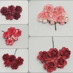 Promlee Flowers 30mm Red Tone Cottage Roses 5pk - Paper Flowers - Flower Embellishments - Mulberry Paper Flower - Cottage Roses