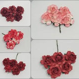 Promlee Flowers 30mm Red Tone Cottage Roses 5pk - Paper Flowers - Flower Embellishments - Mulberry Paper Flower - Cottage Roses