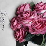 Beautiful Mauve Rose Bouquet Artificial Silk Flower 9 Heads Bush For DIY Arrangement Home Decor Wedding Party Celebration