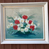 Bouquet Still Life Oil Painting Vintage Framed Floral Flower Daisies Art MCM Frame Signed Emma Parker