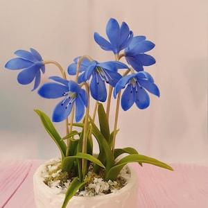 Home Decorations Spring Decor -Mini composition Scilla-Polymer clay flower-Cold porcelain-Potted Plant Artificial,Romantic gifts for her