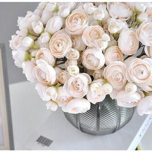 24 heads ( 6pcs ) Silk Mini Ranunculus Bouquet , Artificial Faux Flower Bouquet in 12 colors