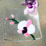 Fused Glass Orchid Plate, Purple or Pink Orchid Flower Soap Dish, Floral Glass Jewelry Keeper, Mothers Day Flower Dish